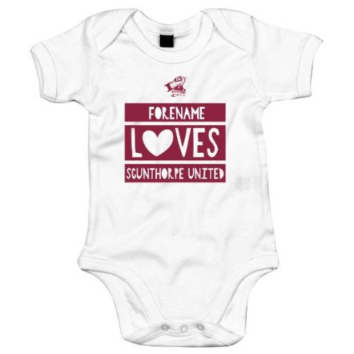 Personalised Scunthorpe United FC Loves Baby Bodysuit.