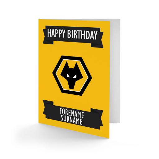 Personalised Wolves Crest Birthday Card.