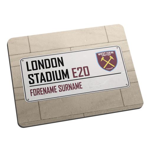 Personalised West Ham United FC Street Sign Mouse Mat.