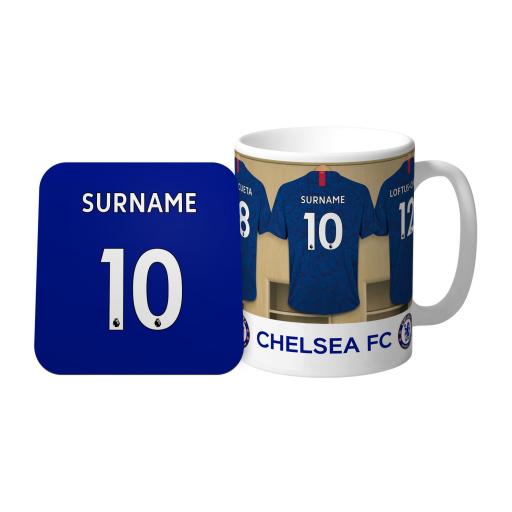 Personalised Chelsea FC Dressing Room Mug & Coaster Set.
