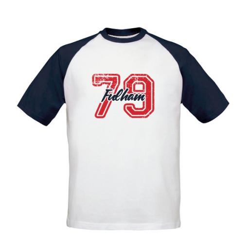 Personalised Fulham FC Varsity Number Baseball T-Shirt.