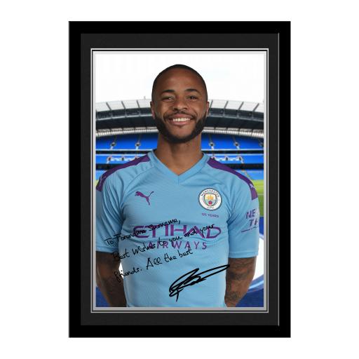 Personalised Manchester City FC Sterling Autograph Photo Framed.