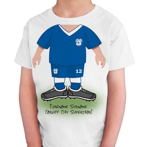 Personalised Cardiff City FC Kids Use Your Head T-Shirt.