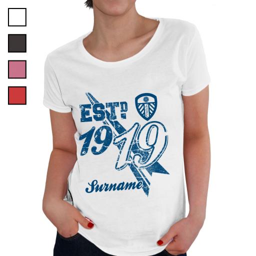 Personalised Leeds United FC Ladies Established T-Shirt.