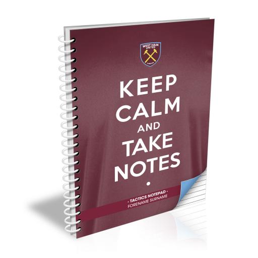 Personalised West Ham United FC Keep Calm Notebook.
