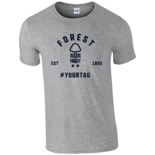 Personalised Nottingham Forest FC Vintage Hashtag T-Shirt.