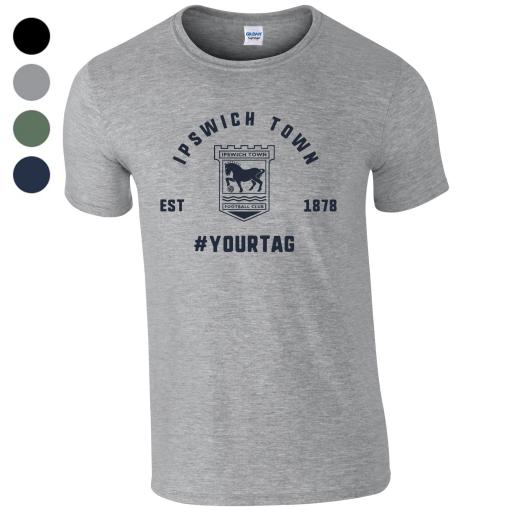 Personalised Ipswich Town FC Vintage Hashtag T-Shirt.