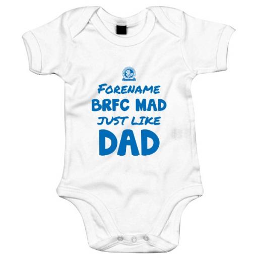 Personalised Blackburn Rovers FC Mad Like Dad Baby Bodysuit.