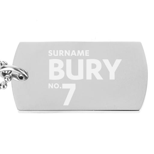 Personalised Bury FC Number Dog Tag Pendant.