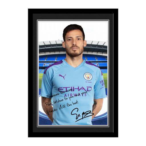 Personalised Manchester City FC Silva Autograph Photo Framed.