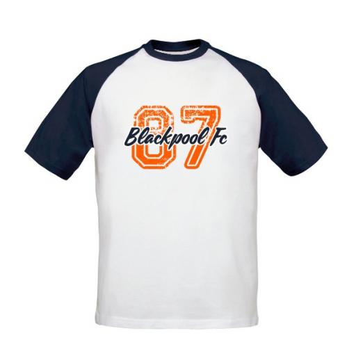 Personalised Blackpool FC Varsity Number Baseball T-Shirt.