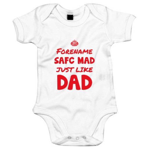 Personalised Sunderland AFC Mad Like Dad Baby Bodysuit.