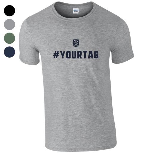 Personalised Huddersfield Town Crest Hashtag T-Shirt.