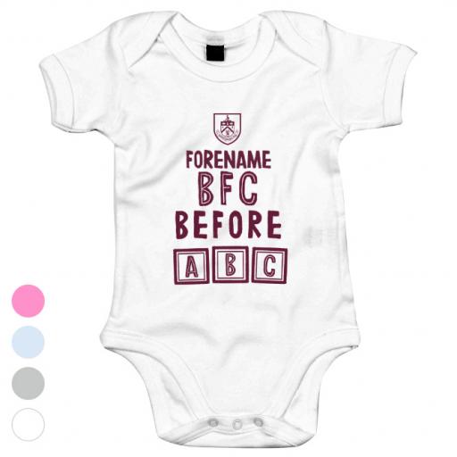 Personalised Burnley FC Before ABC Baby Bodysuit.