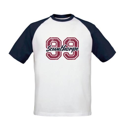 Personalised Scunthorpe United FC Varsity Number Baseball T-Shirt.