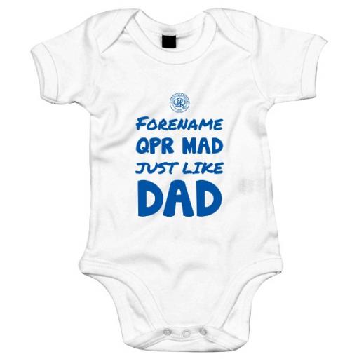 Personalised Queens Park Rangers FC Mad Like Dad Baby Bodysuit.