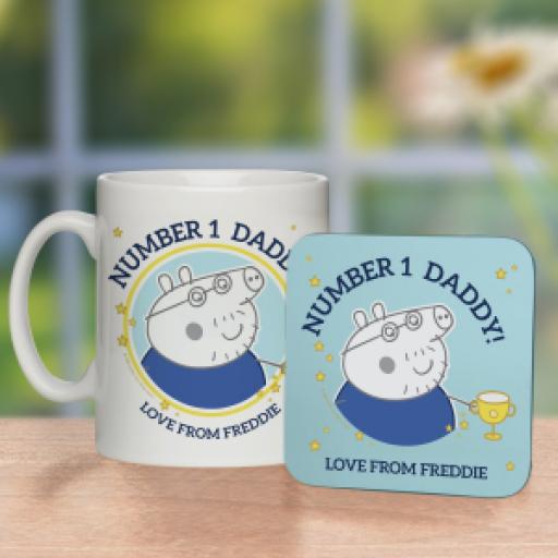 Personalised Peppa Pig Number 1 Daddy Mug & Coaster.