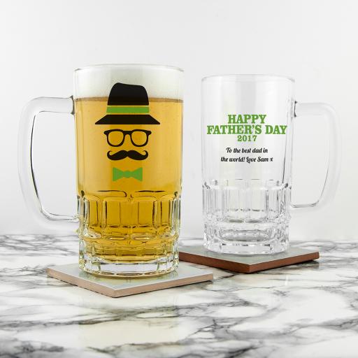 Personalised Hipster Dad's Beer Tankard - Green.