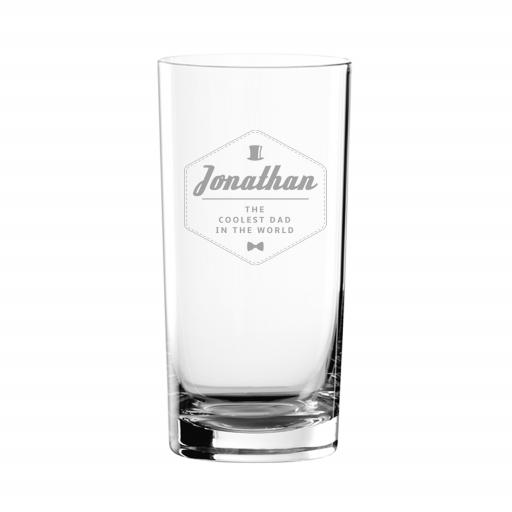 Personalised Hipster Style Coolest Dad Hi Ball Glass.