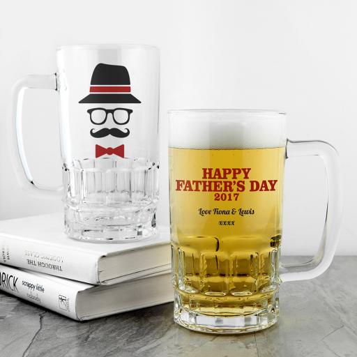 Personalised Hipster Dad's Beer Tankard - Red.