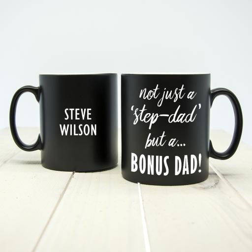 Personalised Bonus Dad' Personalised Black Matte Mug.