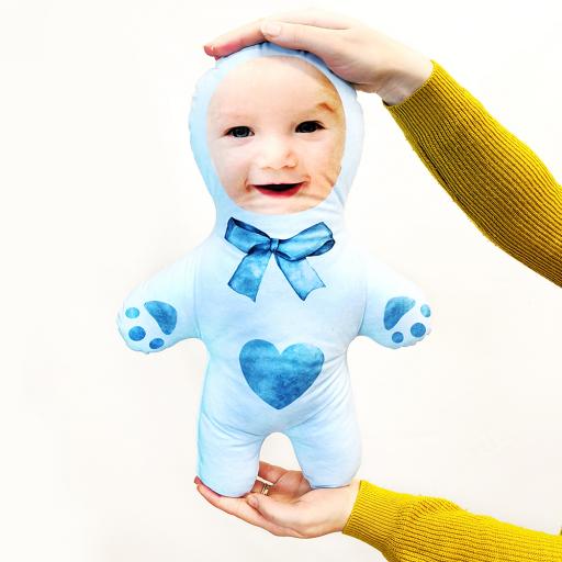 Personalised Mini Me -  Teddy Bear - Blue - MINI ME Doll - Upload Photo.