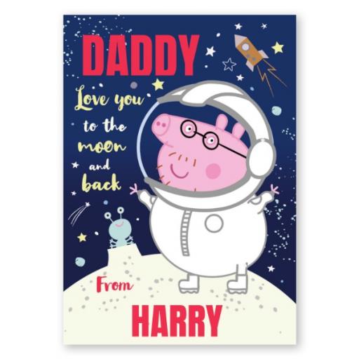 Personalised Peppa Pig Personalised Daddy Pig Moon Greeting Card - A5 Greeting Card.