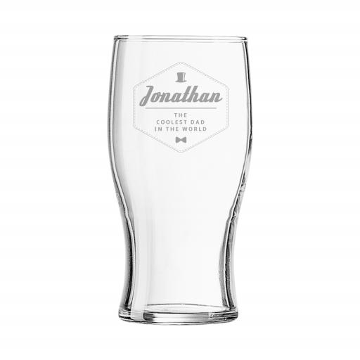 Personalised Hipster Style Coolest Dad Tulip Pint Glass.