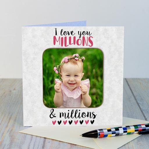 Personalised I Love You Millions Greeting Card with a detachable personalised coaster.