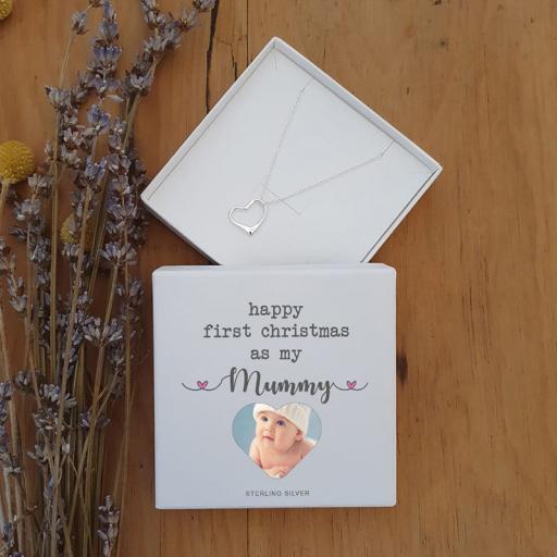 Personalised Happy First Christmas Silver Heart Pendant
