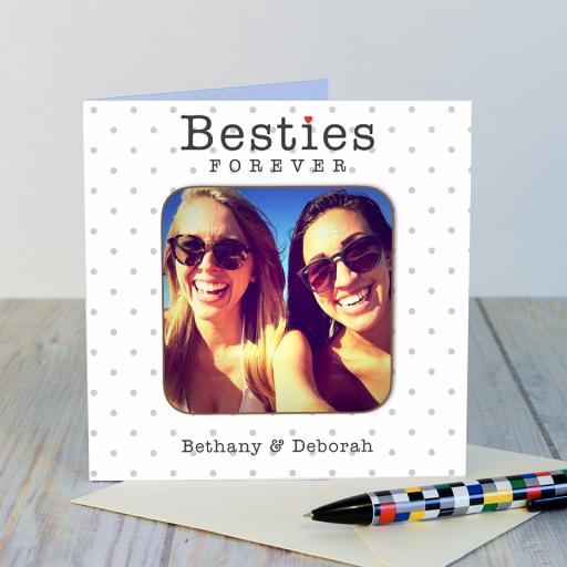 Personalise Besties Forever Greeting Card with a detachable personalised coaster.