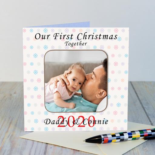Personalised First Christmas Together Greeting Card with a detachable personalised coaster.