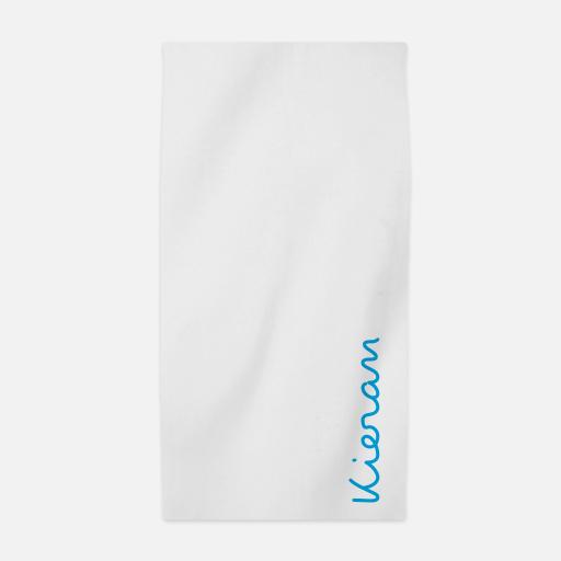 Personalised Personalised Beach Towel - Blue on White.
