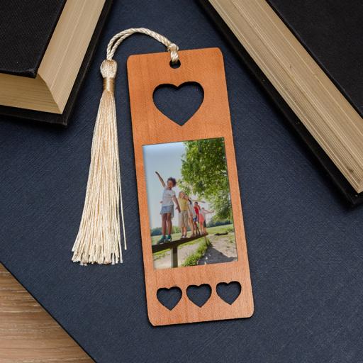 Personalised Photo Upload Heart Wooden Bookmark