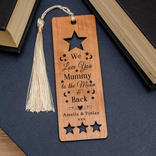 Personalised Wooden Bookmark - Moon & Back