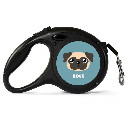Personalised Fawn Pug Retractable Dog Lead - Small