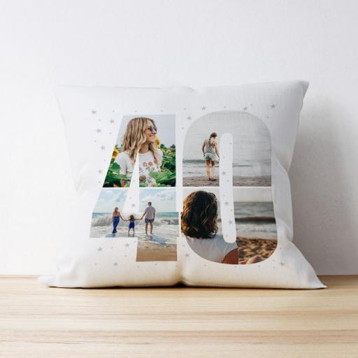 Personalised Photo Upload Cushion - 40 Years Old - Multiple Images