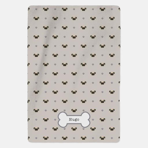Personalised Fawn Pug Fleece Blanket - Pattern