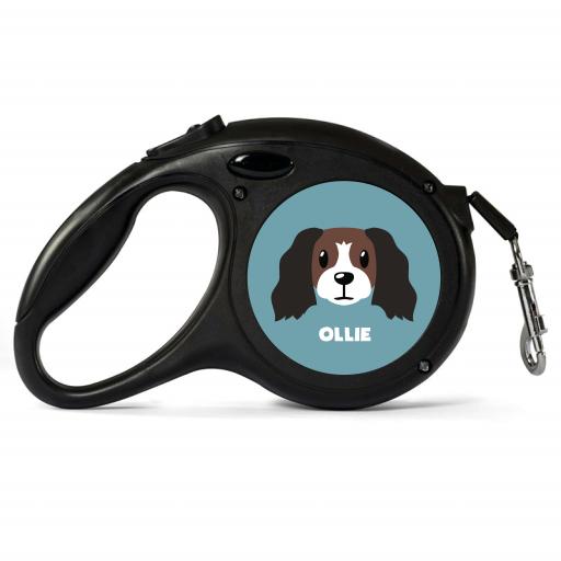 Personalised Brown and White Cocker Spaniel Retractable Dog Lead - Small
