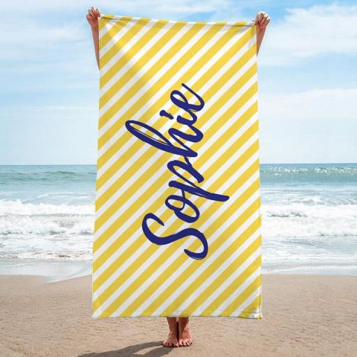 Personalised Yellow Stripes Beach Towel.