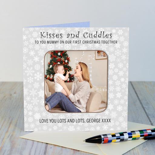 Personalise First Christmas Greeting Card with a detachable personalised coaster.