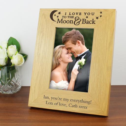 To The Moon And Back... Oak Finish 6X4 Photo Frame