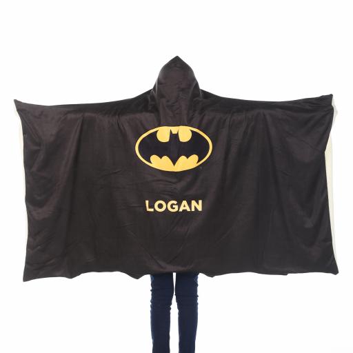 Personalised Batman Kids Hooded Fleece Blanket - Batman Cape.