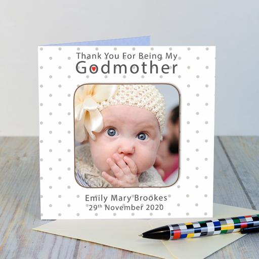 Personalised Thank You Godparents Greeting Card with a detachable personalised coaster.